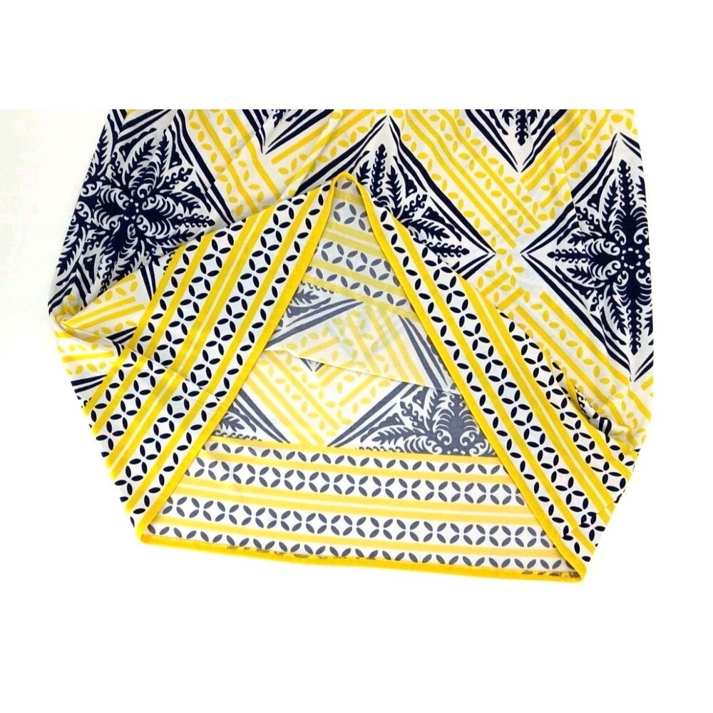 Coastal Mediterranean Halter Sheath Dress Blue Yellow Tile Print Preppy Resort 6 - Picture 7 of 11